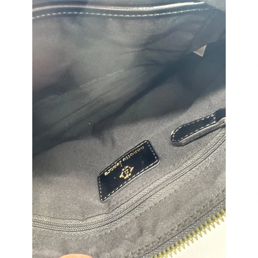 Nanette Lepore Black Embossed Logo Shoulder Bag Gold Chain Baguette Purse